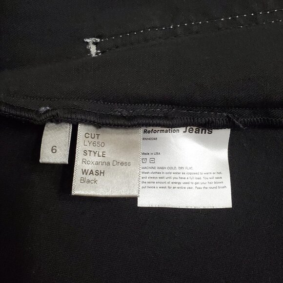 Reformation Roxanna Denim Dress 6 Black Button Down Straps Pockets - Picture 13 of 14